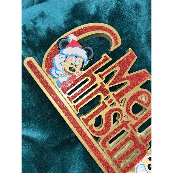 Vintage Disney Mickey And Minnie Mouse Merry Christmas Wooden Tabletop Sign NEW - Picture 4 of 10